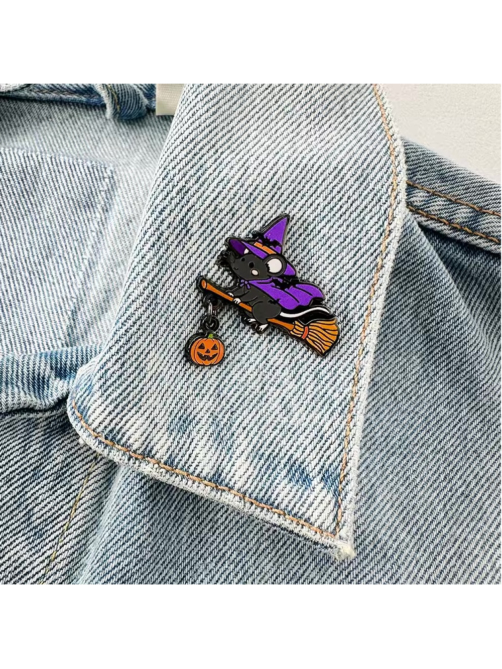 Adorable Black & Purple Witch Mouse Halloween Brooch Enamel Pin - Picture 3 of 5